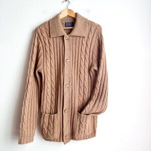 Pendleton Vintage Camel Beige Cableknkit Cardigan Sweater Virgin Wool M